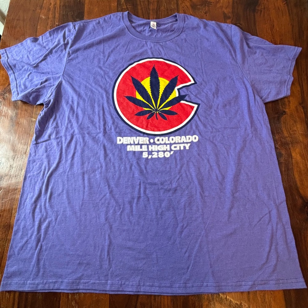 Fruit of the Loom Denver Colorado Mile High City Cannabis Purple Tee Shirt 2XL